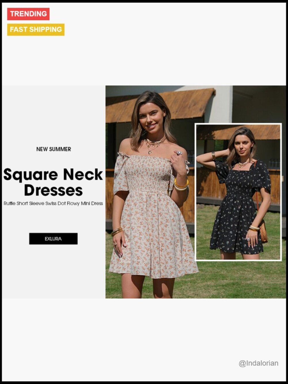 Swiss Dot Square Neck Mini Dress with Ruffle Sleeves and Flowy Swing Skirt - Picture 7 of 7